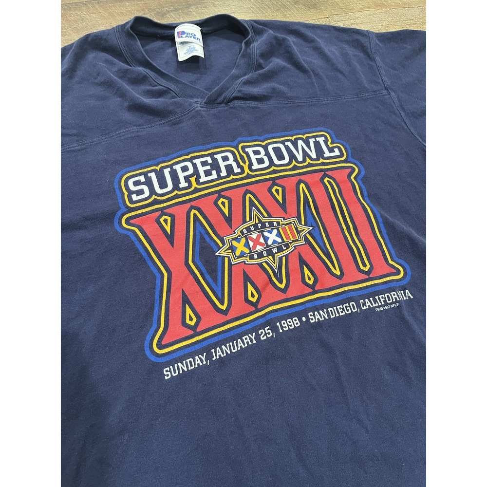Vintage 1997 Denver Broncos Graphic Tee Super Bowl XXXII Shirt Navy‎ Blue XL 90s - Picture 2 of 6